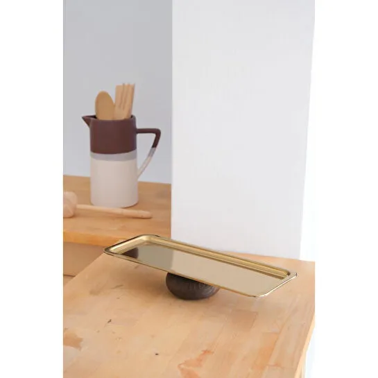 Beige & Stone Ahşap Ayaklı Baton Gold Dekoratif 33 Cm Pasta Kek Sunum/servis Tabak Stand