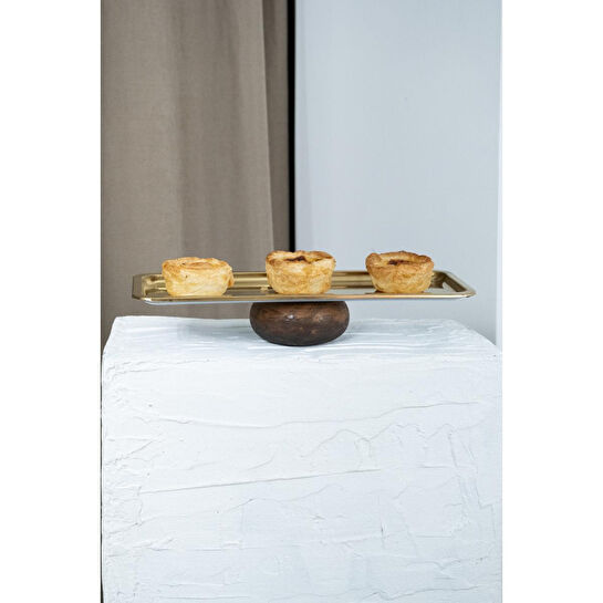 Beige & Stone Ahşap Ayaklı Baton Gold Dekoratif 33 Cm Pasta Kek Sunum/servis Tabak Stand