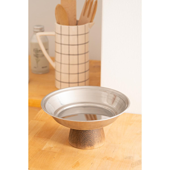 Beige & Stone Piramit Ahşap Ayaklı 21 Cm Sunum Tabağı