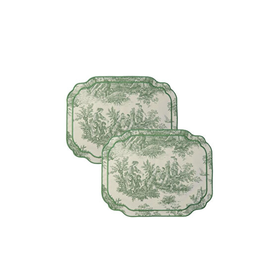 Beige & Stone Yeşil Beyaz Vintage Nakış İşlemeli Amerikan Servis 2'li