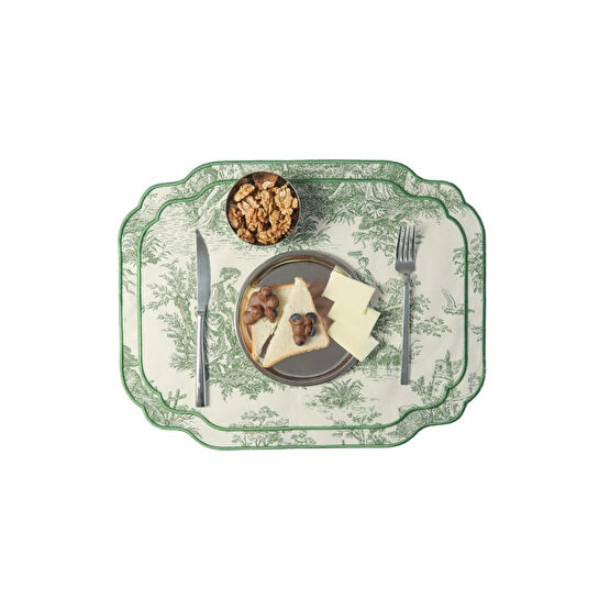 Beige & Stone Yeşil Beyaz Vintage Nakış İşlemeli Amerikan Servis 2'li