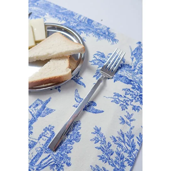 Beige & Stone Mavi Pastoral Desenli Dikdörtgen Amerikan Servis 2'li