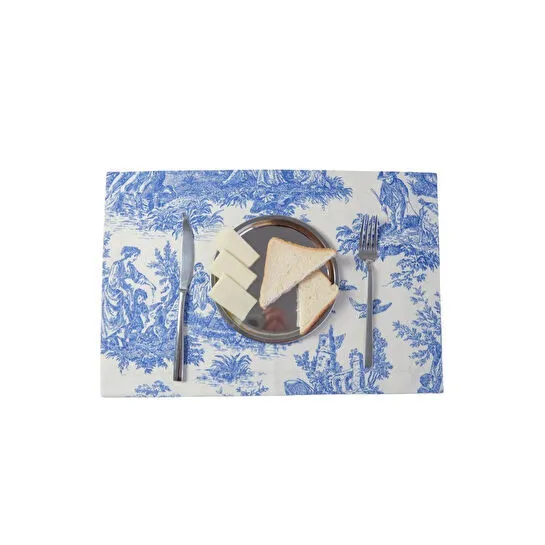 Beige & Stone Mavi Pastoral Desenli Dikdörtgen Amerikan Servis 2'li