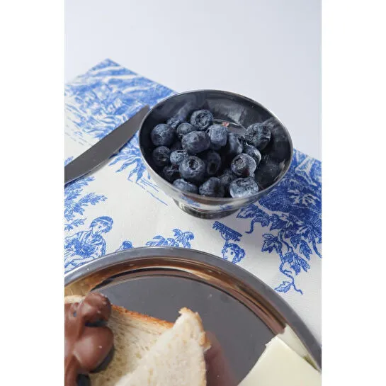 Beige & Stone Mavi Pastoral Desenli Dikdörtgen Amerikan Servis 2'li