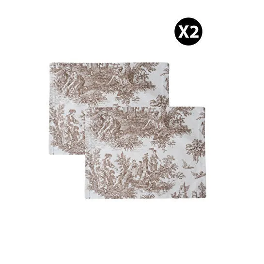 Beige & Stone Kahverengi Pastoral Desenli Dikdörtgen Amerikan Servis 2'li