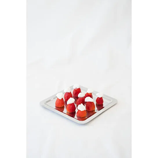 Beige & Stone Metal Kare Çelik Servis / Sunum Tepsi Tabağı