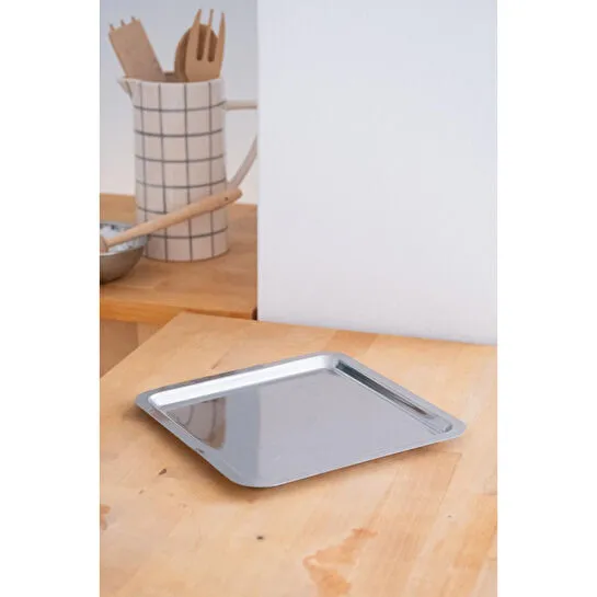 Beige & Stone Metal Kare Çelik Servis / Sunum Tepsi Tabağı