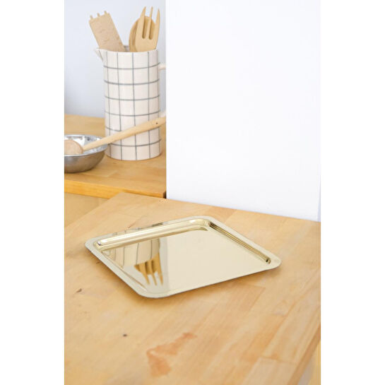 Beige & Stone Kare Gold Servis/sunum Tepsi