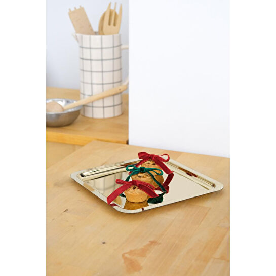 Beige & Stone Kare Gold Servis/sunum Tepsi