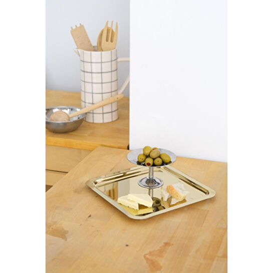 Beige & Stone Kare Gold Servis/sunum Tepsi