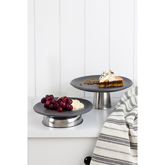 Beige & Stone Yüksek Metal Ayaklı 18 Cm Seramik Antrasit Yuvarlak Servis/sunum Tabak Stand