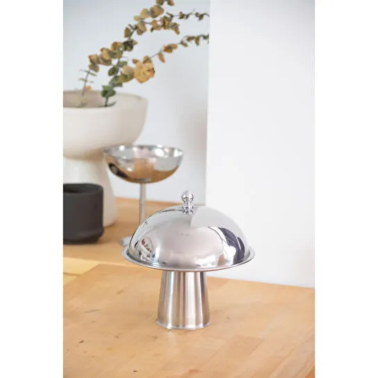 Beige & Stone Çelik Tatlı Pasta Meyve Sunum Fanus 16 Cm & Metal Ayaklı 18 Cm Stand