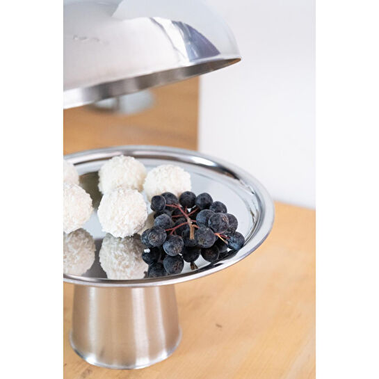 Beige & Stone Paslanmaz Çelik Tatlı Pasta Meyve Sunum Fanus – 16 Cm