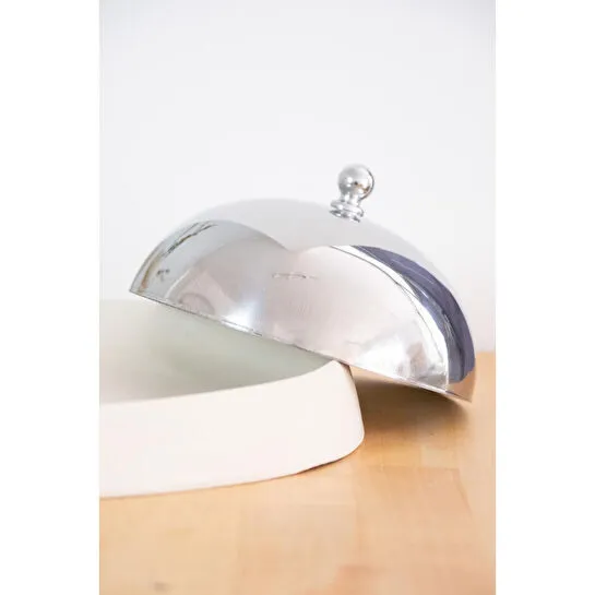 Beige & Stone Paslanmaz Çelik Tatlı Pasta Meyve Sunum Fanus – 16 Cm