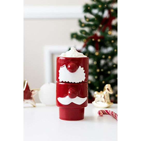 Beige & Stone 2'li Yılbaşı Noel Baba Beyaz Bıyıklı Kupa Seti