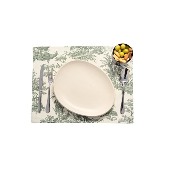 Beige & Stone Yeşil Pastoral Desenli Dikdörtgen Amerikan Servis 2'li