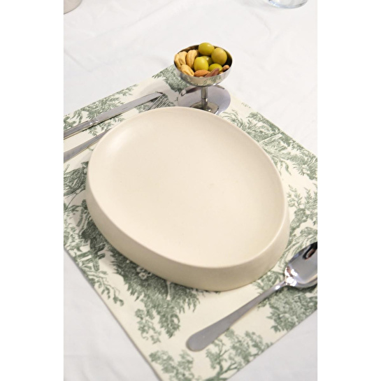Beige & Stone Yeşil Pastoral Desenli Dikdörtgen Amerikan Servis 2'li