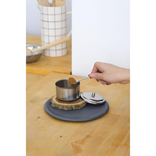 Beige & Stone Metal Kapaklı Yuvarlak Baharatlık