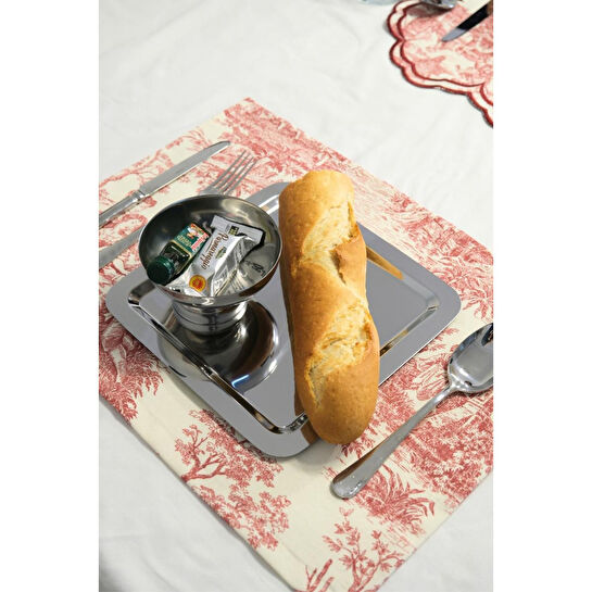 Beige & Stone Bordo Pastoral Desenli Dikdörtgen Amerikan Servis 2'li