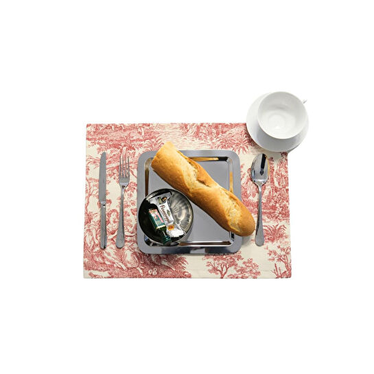 Beige & Stone Bordo Pastoral Desenli Dikdörtgen Amerikan Servis 2'li