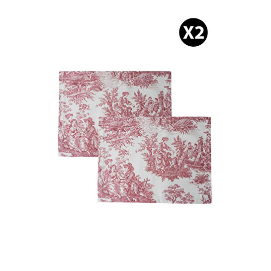 Beige & Stone Bordo Pastoral Desenli Dikdörtgen Amerikan Servis 2'li