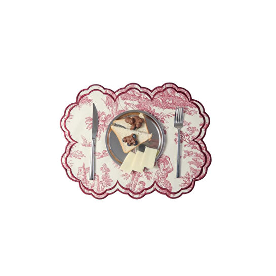 Beige & Stone Bordo Beyaz Vintage Nakış İşlemeli Amerikan Servis 2'li