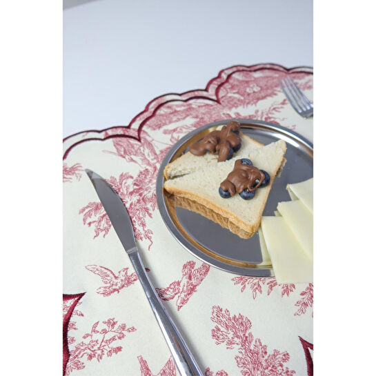 Beige & Stone Bordo Beyaz Vintage Nakış İşlemeli Amerikan Servis 2'li