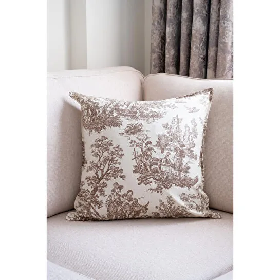 Beige & Stone Kahverengi Vintage Desenli 50x50 Dekoratif Yastık Kılıfı