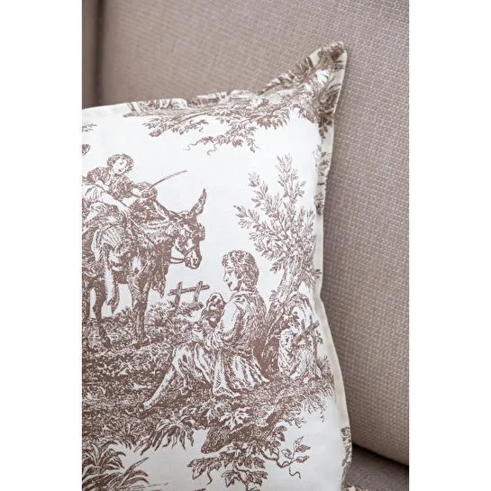 Beige & Stone Kahverengi Vintage Desenli 50x50 Dekoratif Yastık Kılıfı
