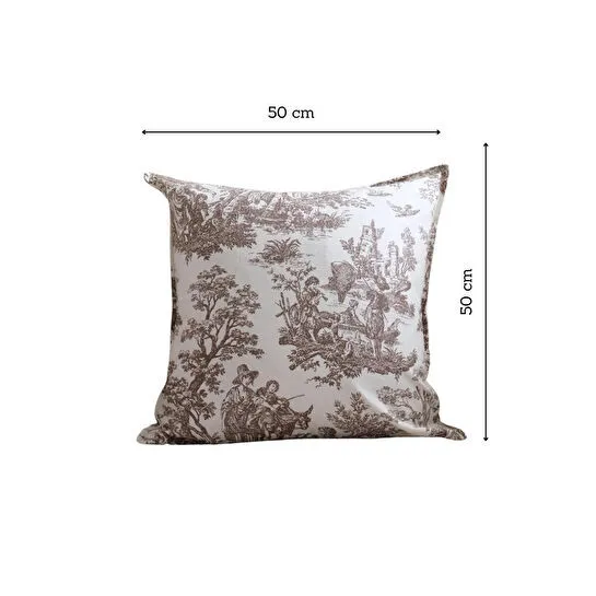 Beige & Stone Kahverengi Vintage Desenli 50x50 Dekoratif Yastık Kılıfı