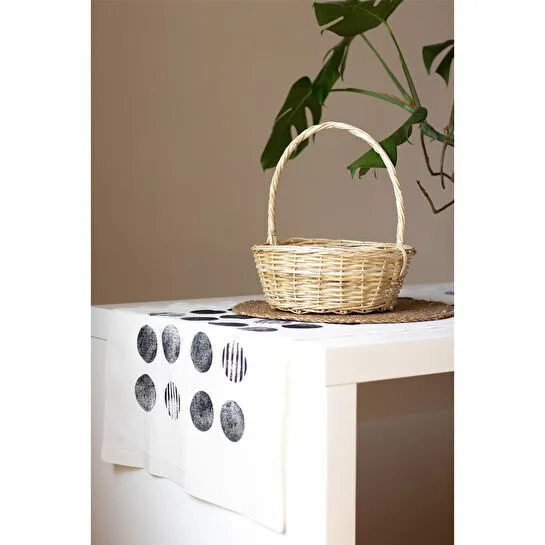 Beige & Stone Naturel Ball El Baskı Runner