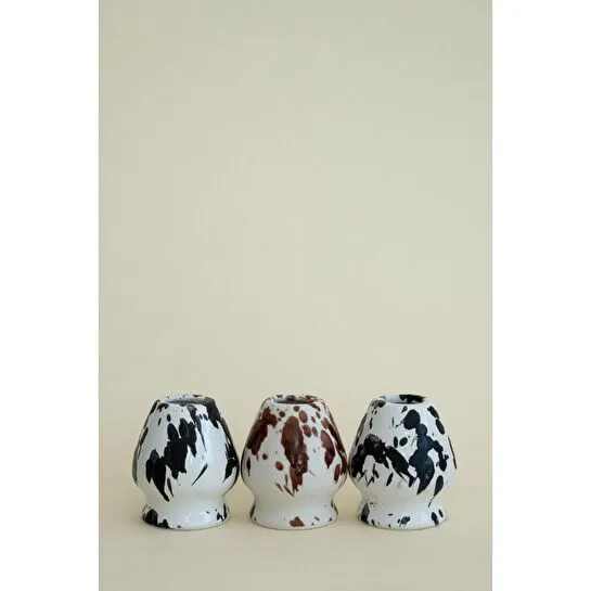 Beige & Stone Seramik Parlak Siyah Benekli Matcha Whisk Tutacağı