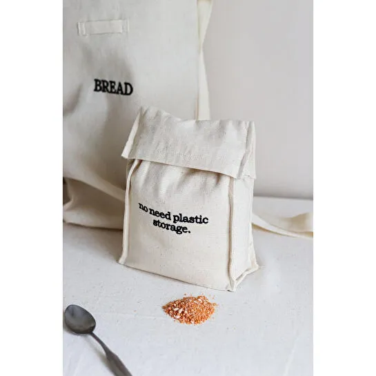 Beige & Stone Kendinden Kapaklı Pamuklu Kanvas Gıda Saklama Kesesi