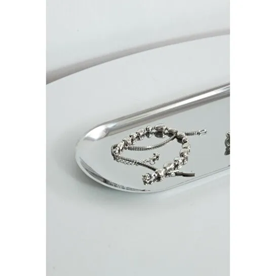 Beige & Stone Dekoratif Gümüş Büyük Oval Takı Organizeri Ve Sunum Tepsisi