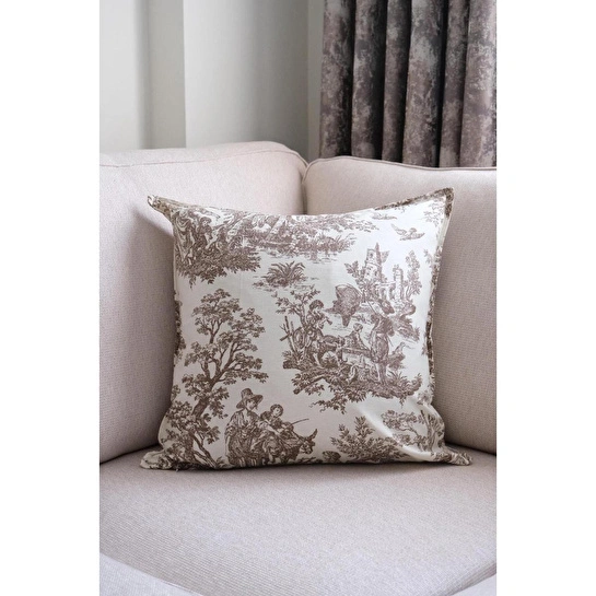 Beige & Stone Kahverengi Vintage Desenli 45x45 Dekoratif Yastık Kılıfı
