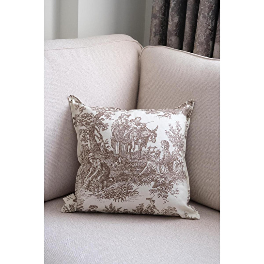 Beige & Stone Kahverengi Vintage Desenli 45x45 Dekoratif Yastık Kılıfı