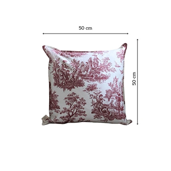 Beige & Stone Bordo Vintage Desenli 50x50 Dekoratif Yastık Kılıfı
