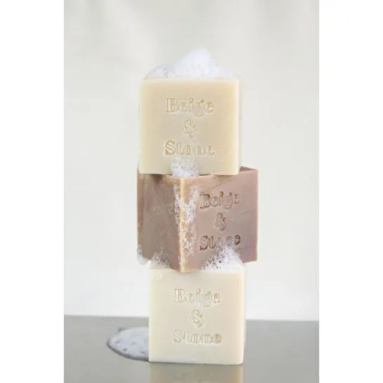 Beige & Stone Doğal Mutfak Seti | 11,5 Cm Çelik Sabunluk & Zeytinyağlı Katı Bulaşık Sabunu 200 Gr