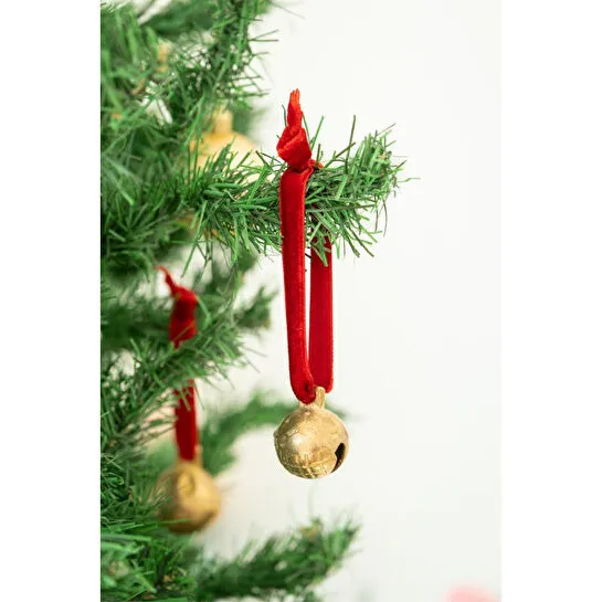 Beige & Stone X Den.interiors Yılbaşı Ağaç Süsü Kırmızı Küçük Gold Top Çan