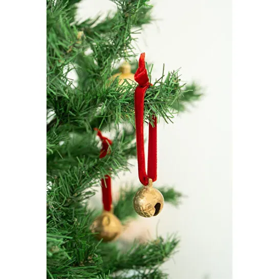 Beige & Stone X Den.interiors Yılbaşı Ağaç Süsü Kırmızı Küçük Gold Top Çan