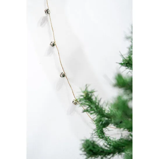 Beige & Stone Yılbaşı Jüt İp Gümüş Zilli Zincir Noel Çam Ağaç Süsü