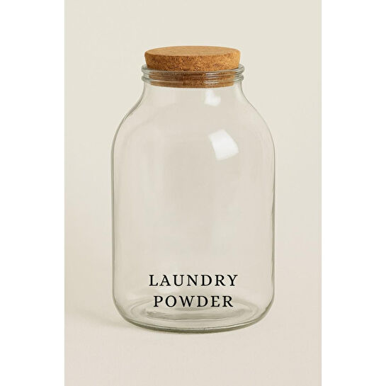 Beige & Stone Cam Toz Deterjan Kavanozu Saklama Kabı