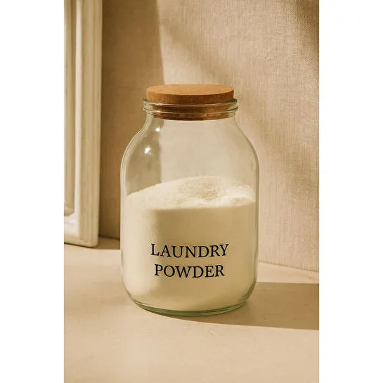 Beige & Stone Cam Toz Deterjan Kavanozu Saklama Kabı