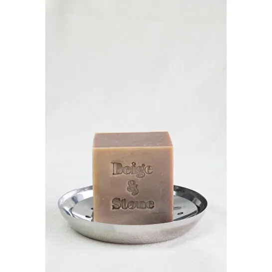 Beige & Stone Doğal Mutfak Seti | 11,5 Cm Çelik Sabunluk & Sandal Ağacı Yağlı Katı Bulaşık Sabunu 200 Gr