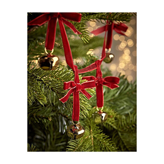 Beige & Stone Yılbaşı Kadife Kurdele Gold Zilli Zincir Noel Çam Ağaç Süsü