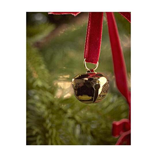 Beige & Stone Yılbaşı Kadife Kurdele Gold Zilli Zincir Noel Çam Ağaç Süsü