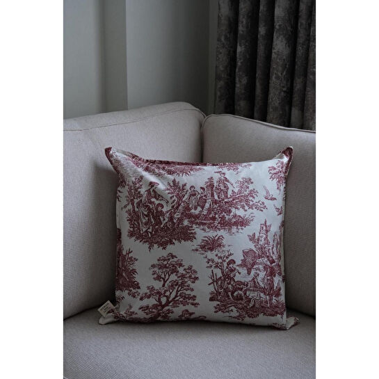 Beige & Stone Bordo Vintage Desenli 45x45 Dekoratif Yastık Kılıfı