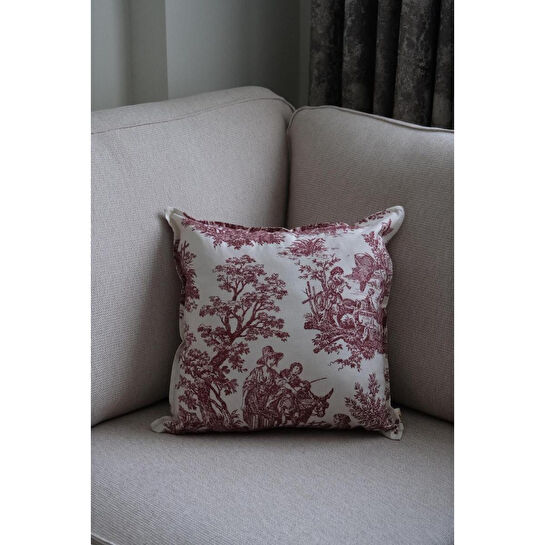 Beige & Stone Bordo Vintage Desenli 45x45 Dekoratif Yastık Kılıfı