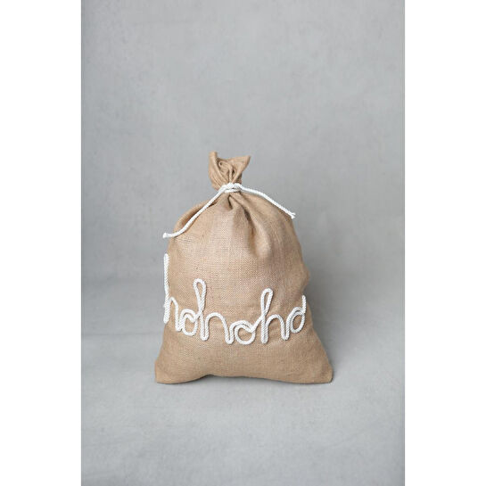 Beige & Stone Jüt Ho Ho Ho Süslemeli Yılbaşı Hediye Çuvalı