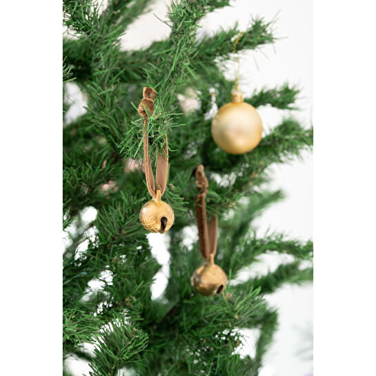 Beige & Stone X Den.interiors Yılbaşı Ağaç Süsü Boz Yeşil Küçük Gold Top Çan